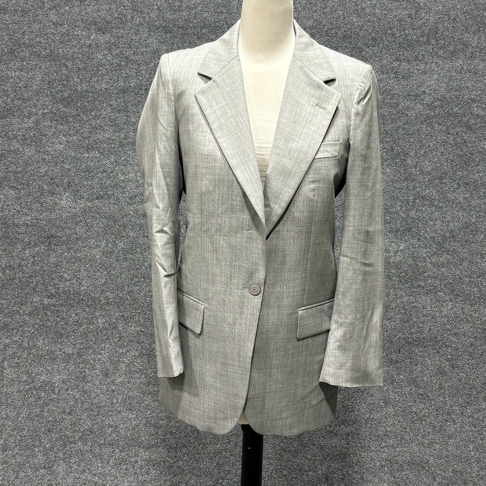 Stella McCartney Blazer Womens 42 Gray Wool One Button Longline Jacket Tailored